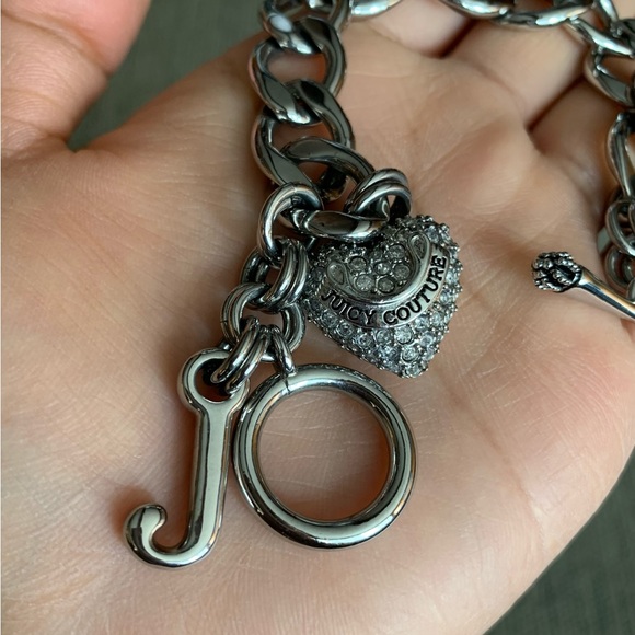 Juicy Couture Silver Chain Link Heart Toggle Bracelet J Charm 7.5” Jewelry EUC - Picture 4 of 7